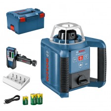 Ротационен лазерен нивелир Bosch GRL 300 HV + LR 1, 635 nm, 300 м, с приемник, батерии, зарядно и куфар 