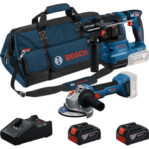 Комплект акумулаторни ъглошлайф GWS 18V-8 и перфоратор GBH 18V-22 Bosch 0615V0003C, 18 V, 4 Ah, с батерии, зарядно и чанта 