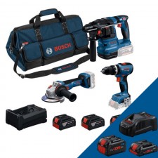 Bosch Комплект GBH 18V-22 + GSB 18V-65 + GWS 18V-11 + 3 x 5.0 Ah и зарядно устройство GAL 12V/18V-80 + ПОДАРЪК  1 x ProCORE18V 4.0Ah + 1 x ProCORE18V 5.5Ah + GAL 1880 CV Professional