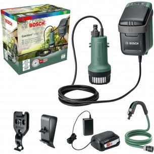 Акумулаторна помпа за дъждовна вода BOSCH GardenPump, 18 V, 2.5 Ah, 2000 л / ч, с батерия и зарядно