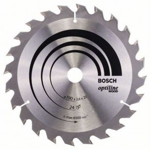 Диск за циркуляр Bosch Optiline Wood, 190x20/16x2.6 мм, 24 зъба