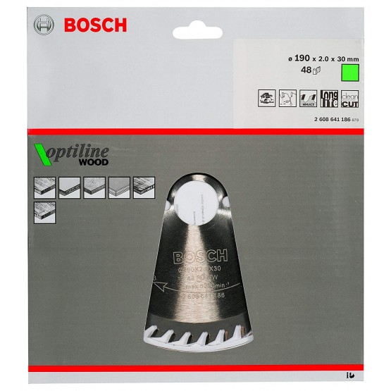 Диск за циркуляр Bosch Optiline Wood, 190x30x2.0 мм, 48 зъба