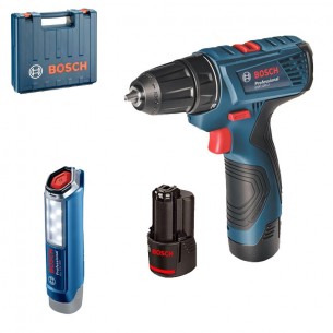 Комплект акумулаторен винтоверт Bosch GSR 120-Li и акумулаторна лампа Bosch GLI 12V-300 / 12 V , 2 x 2.0 Ah /