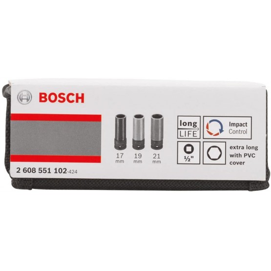 Комплект удължени ударни вложки Bosch, 3 броя, 85х17/19/21 мм, за автомобилни джанти