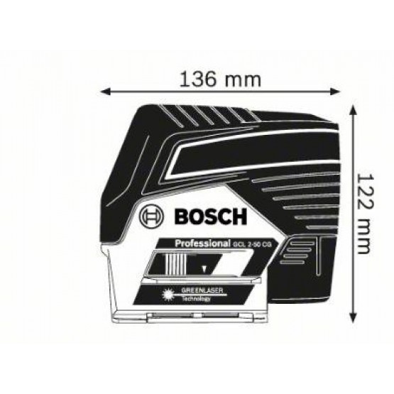 Зелен линеен лазерен нивелир Bosch GCL2-50CG, 20/50 м + RM2 + BM3 + 12 V Bat.EU + Lboxx 136