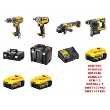 Комплект акумулаторни безчеткови машини Dewalt DCK428P3T 18 V, 3 батерии х 5 Ач, зарядно устройство