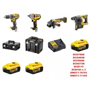 Комплект акумулаторни безчеткови машини Dewalt DCK428P3T 18 V, 3 батерии х 5 Ач, зарядно устройство