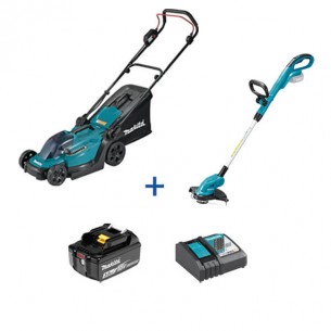 Акумулаторна косачка Makita DLM330Z + Акумулаторен тример Makita DUR181Z + Акумулаторна батерия Makita BL1830 + Бързозарядно устройство Makita DC18RC