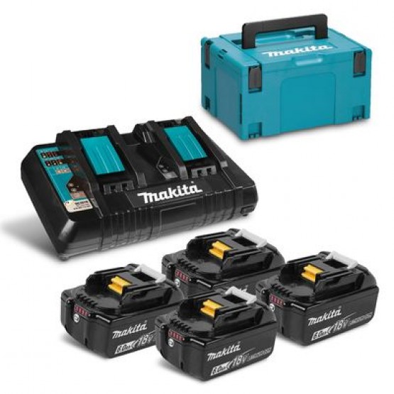 Комплект Makita BL1860 Set с акумулаторни батерии Li-Ion и зарядно 18 V, 6 Ah, 4х BL1860B, DC18RD