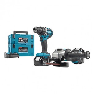 Акумулаторен ъглошлайф Makita DGA504Z + Акумулаторен ударен винтоверт Makita DHP484Z, 18 V, 5 Ah, с 2 батерии, зарядно и 2 куфара