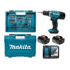 Акумулаторен винтоверт Makita DDF453RFX1, 18 V, 3 Ah, 42 Nm, с 2 батерии и зарядно + комплект битове и накрайници, 74 части