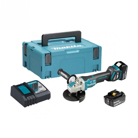 Акумулаторен ъглошлайф Makita DGA519RTJ, X-LOCK, 18 V, 5 Ah, 125 мм, с 2 батерии и зарядно