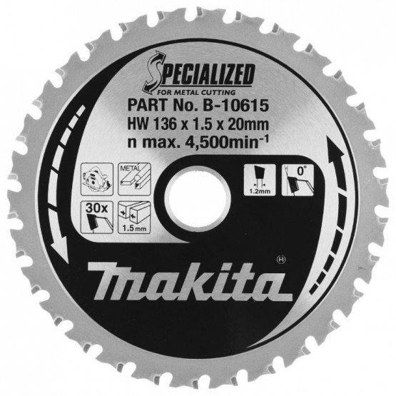 Метален диск HM за рязане на стомана Makita B-10615, 136x20x1.2 мм, 30 з