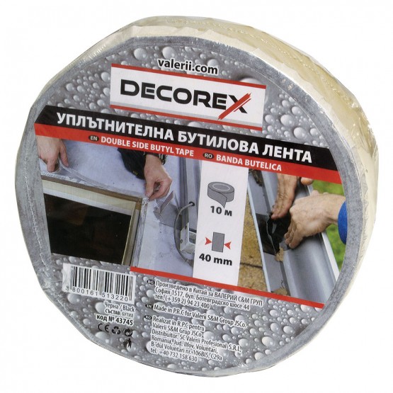 ЛЕНТА БУТИЛОВА ДВУСТРАННО ЛЕПЯЩА DECOREX ЧЕРНА 1 мм х 40 мм х 10 м