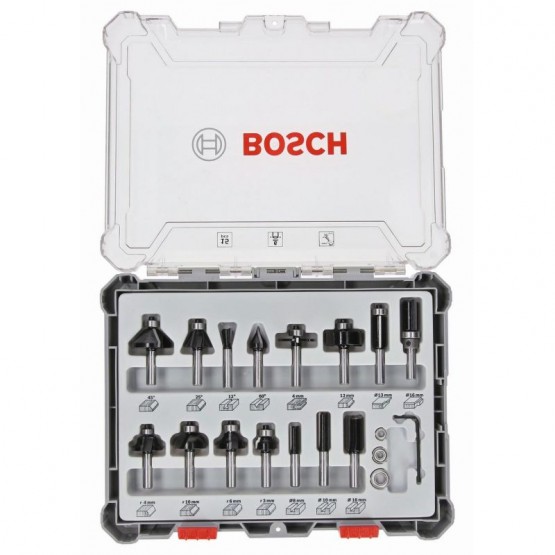 Комплект фрезери за оберфреза 15 части 6 мм опашка BOSCH Professional 2607017471