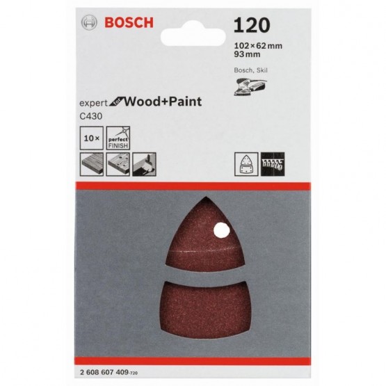 Комплект шкурки 10 части 102x62 93 мм P120 BOSCH Professional C430 2608607409