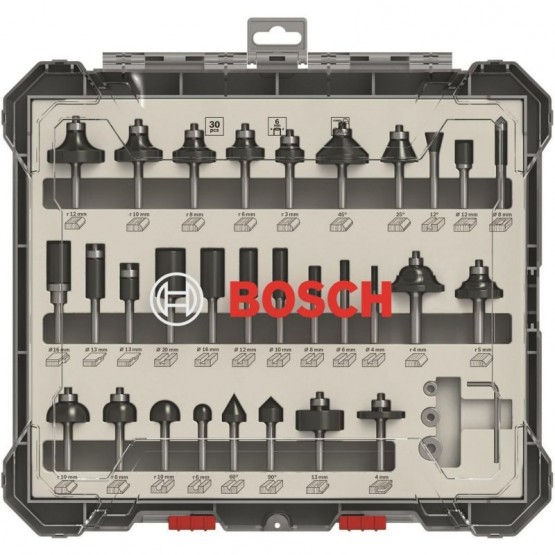 Комплект фрезери за оберфреза 30 части 6 мм опашка BOSCH Professional 2607017474