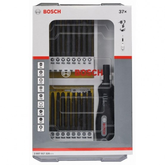 Комплект отвертки с дръжка и държач за битове PH PZ SL TH TQ H TW SP R 37 части BOSCH Professional 2607017320