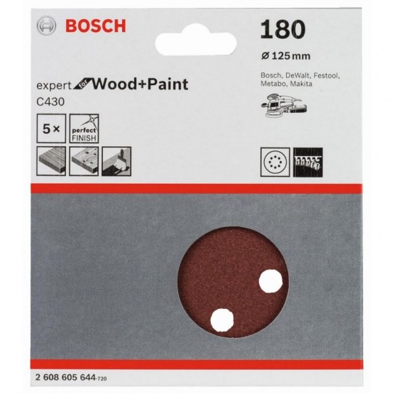 Шкурка за ексцентършлайф 5 бр. 125 мм P180 BOSCH Professional C430 2608605644