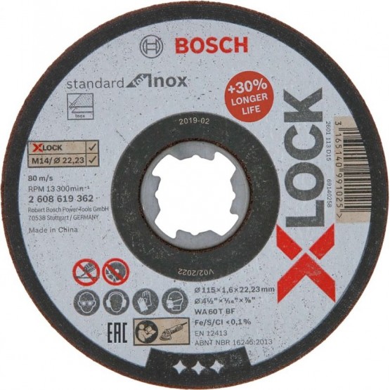 Диск за рязане на инокс 10x125x1x22.23 мм BOSCH Professional X-LOCK 2608619267