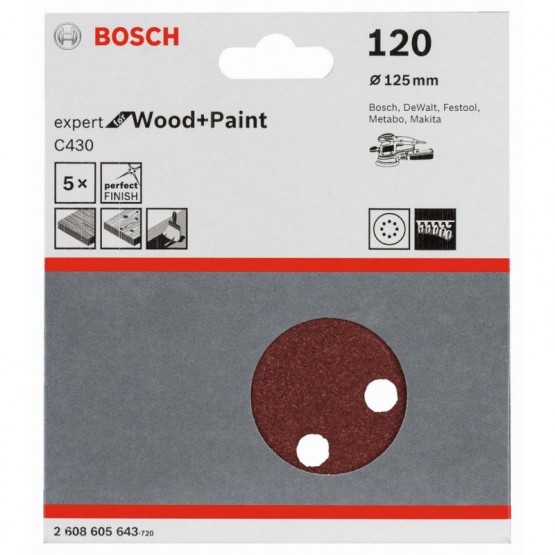 Шкурка за ексцентършлайф 5 бр. 125 мм P120 BOSCH Professional C430 2608605643