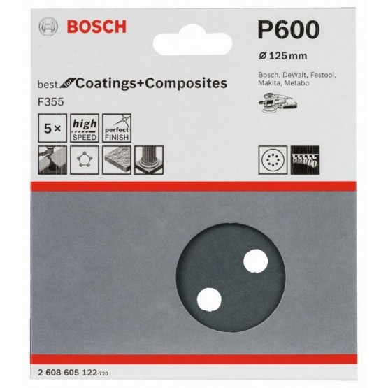 Шкурка за ексцентършлайф 5 бр. 125 мм P600 BOSCH Professional F355 2608605122