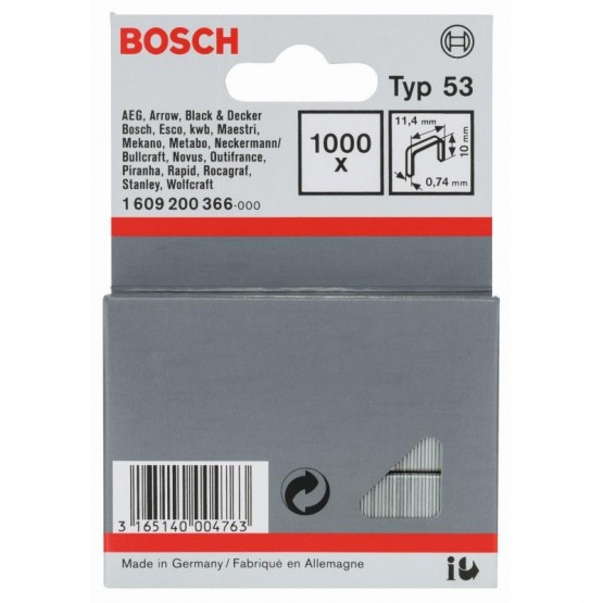 Скоби за такер тип 53 11.4x0.74x10 мм 1000 бр BOSCH Professional 1609200366