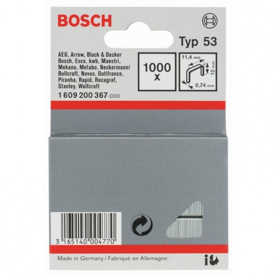 Скоби за такер тип 53 11.4x0.74x12 мм 1000 бр BOSCH Professional 1609200367