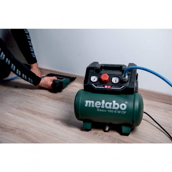 Монофазен безмаслен бутален компресор за въздух METABO BASIC 160-6 W OF, 0.9 kW, 6 л, 8 бара, 160 л/мин