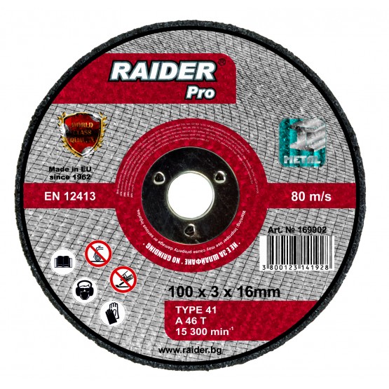 Диск за метал за пневматичен ъглошлайф Raider ø100 x 3 х 16 mm