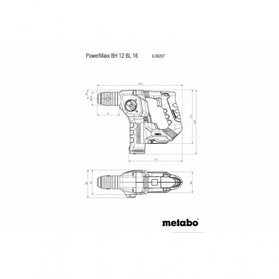 Акумулаторен перфоратор Metabo, BH 12 BL 16 SOLO, 12 V, 16 мм, без батерия и зарядно