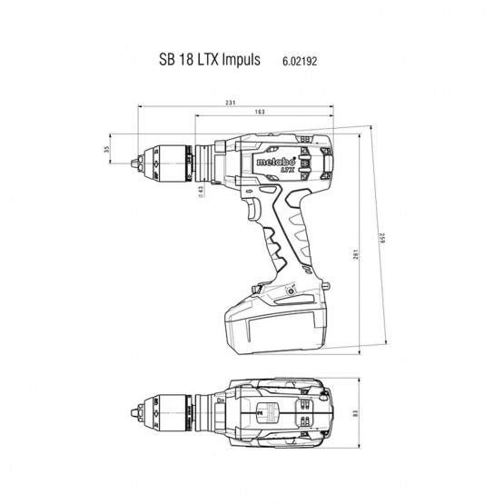 Акумулаторна бормашина METABO SB 18 LTX Impuls SOLO, 110 Nm, без батерия и зарядно