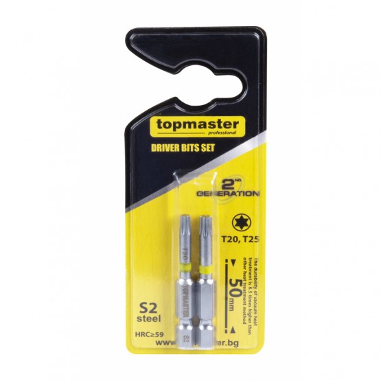 Комплект битове TopMaster, T20, T25, 50 мм, 2 броя