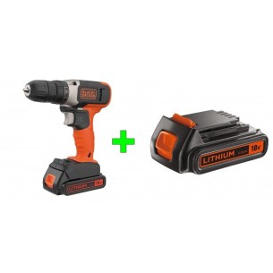 Акумулаторна бормашина Black & Decker BCD001C1 18 V 1.5 Ач Li-Ion батерия 37 Nm + BL2018 - Акумулаторна батерия 18 V 2Ач