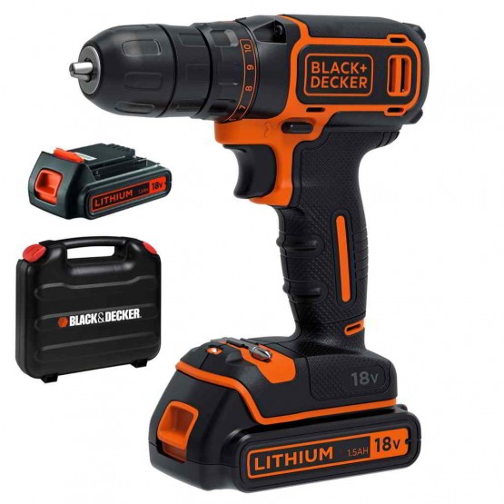 Акумулаторна бормашина Black & Decker BDCDC18KB 18 V 1.5 Ач Li-Ion батерия + КУФАР+ 2-ра батерия