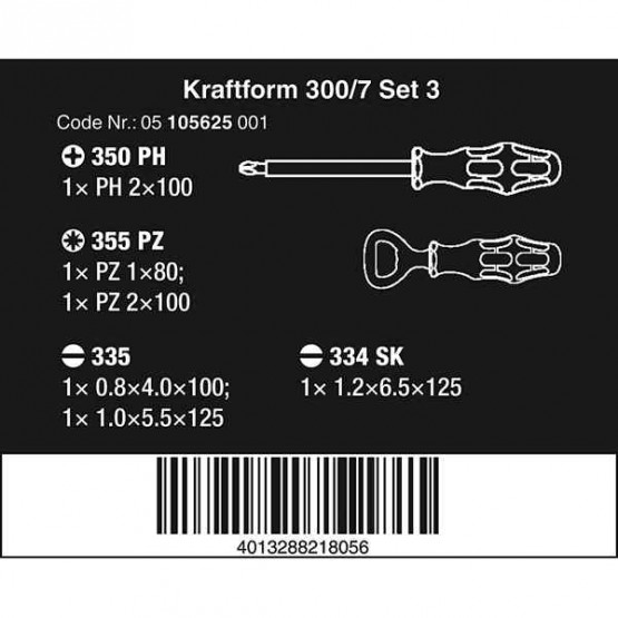 Комплект отвертки Kraftform (7 части) с отварачка Wera 05105625001 